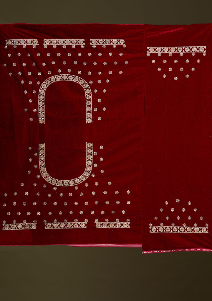 Maroon Cording Velvet Semi-Stitched Lehenga