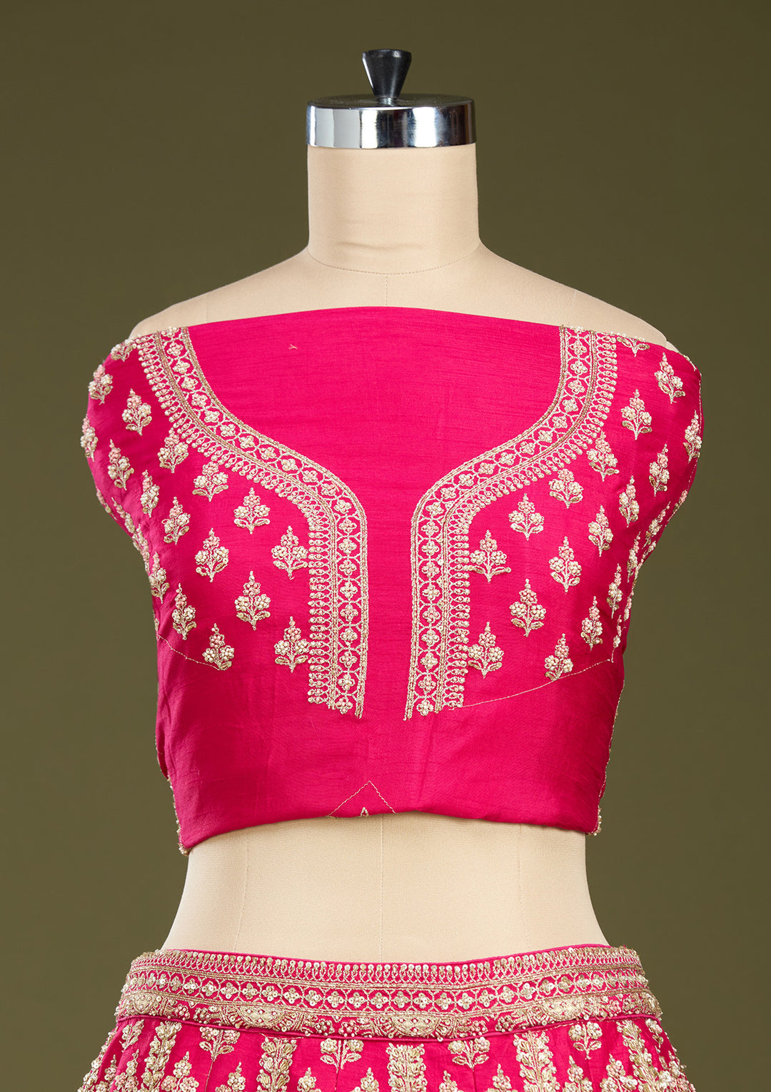 Rani Pink Zardozi (Gold) Raw Silk Readymade Lehenga