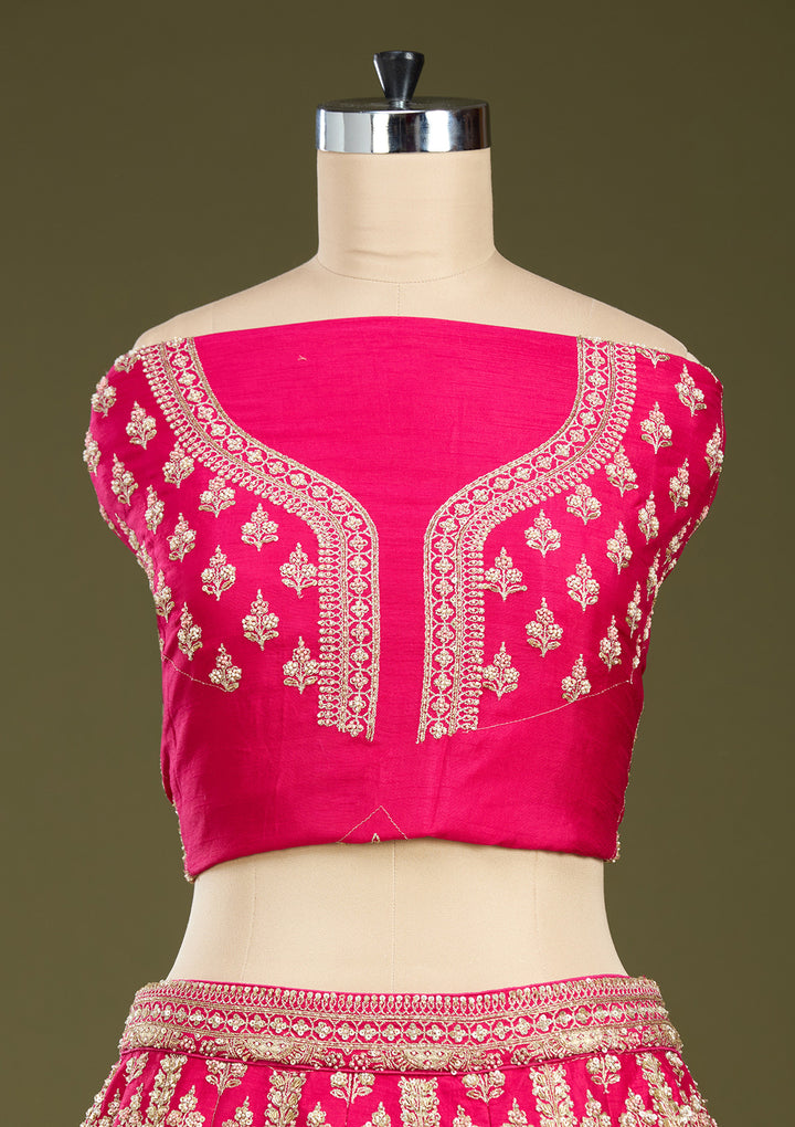 Rani Pink Zardozi (Gold) Raw Silk Readymade Lehenga