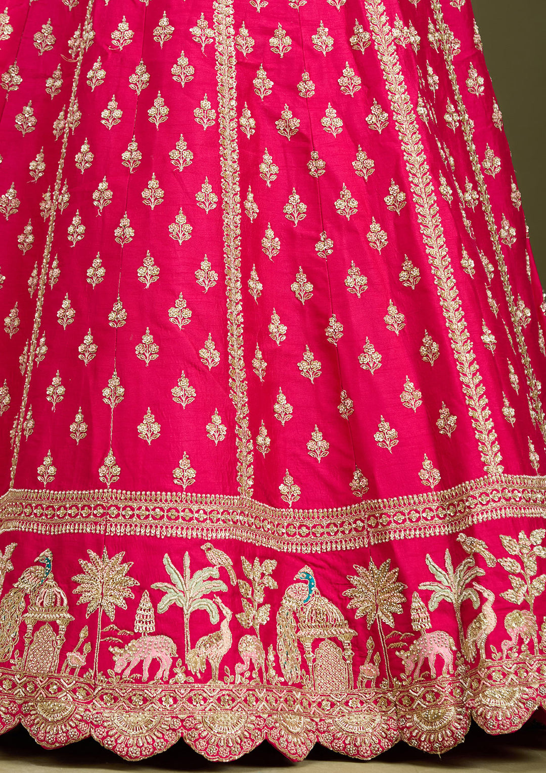 Rani Pink Zardozi (Gold) Raw Silk Readymade Lehenga