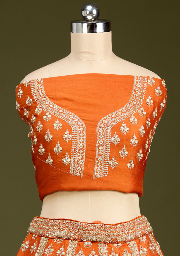 Rust Zardozi (Gold) Raw Silk Readymade Lehenga