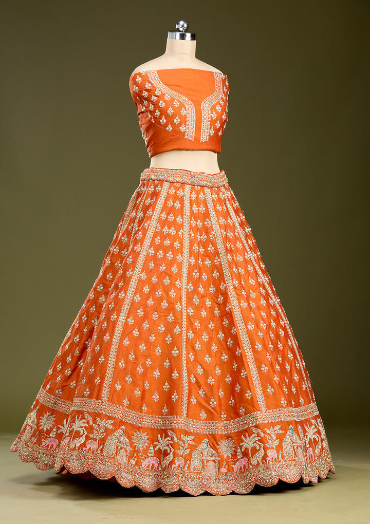 Rust Zardozi (Gold) Raw Silk Readymade Lehenga
