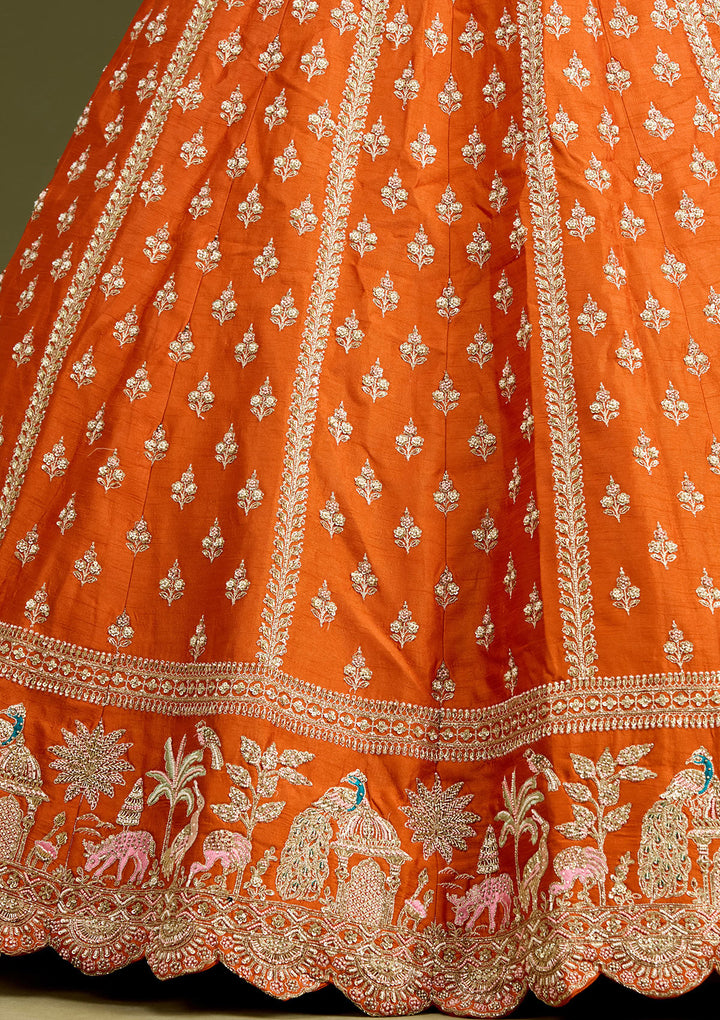 Rust Zardozi (Gold) Raw Silk Readymade Lehenga