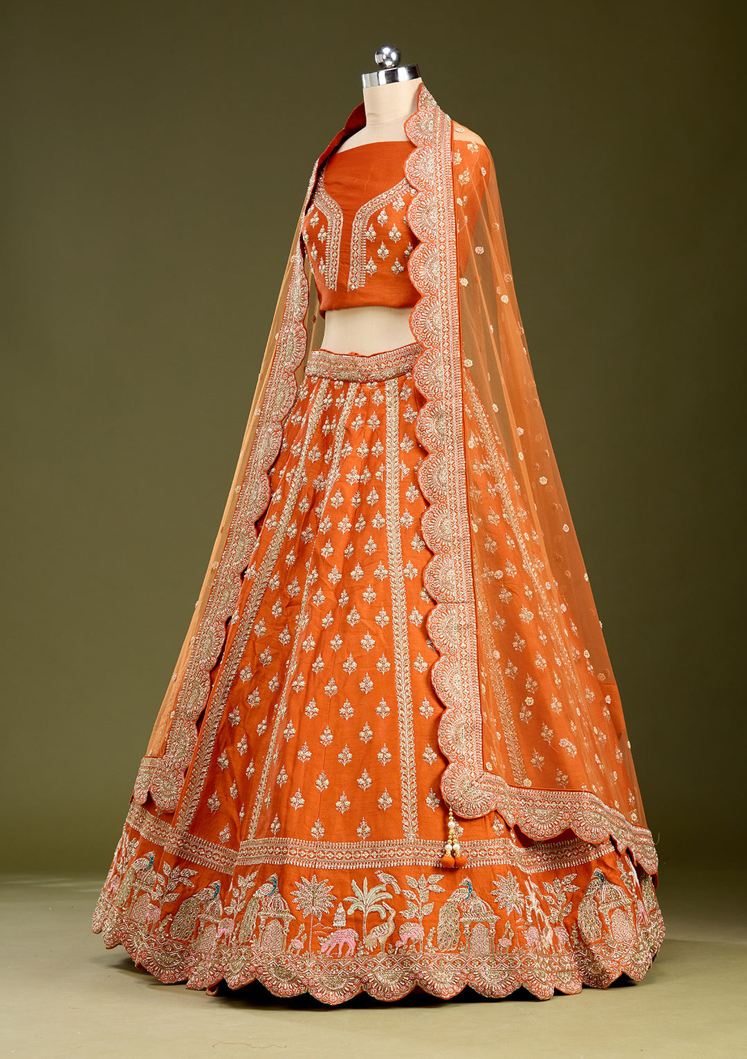 Rust Zardozi (Gold) Raw Silk Readymade Lehenga