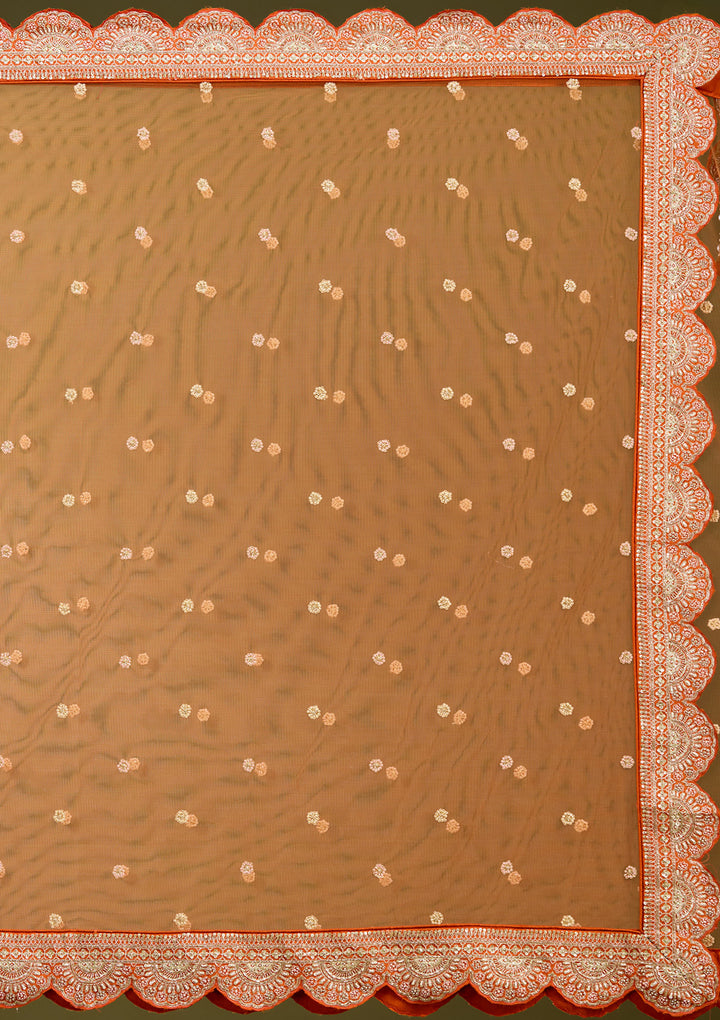 Rust Zardozi (Gold) Raw Silk Readymade Lehenga