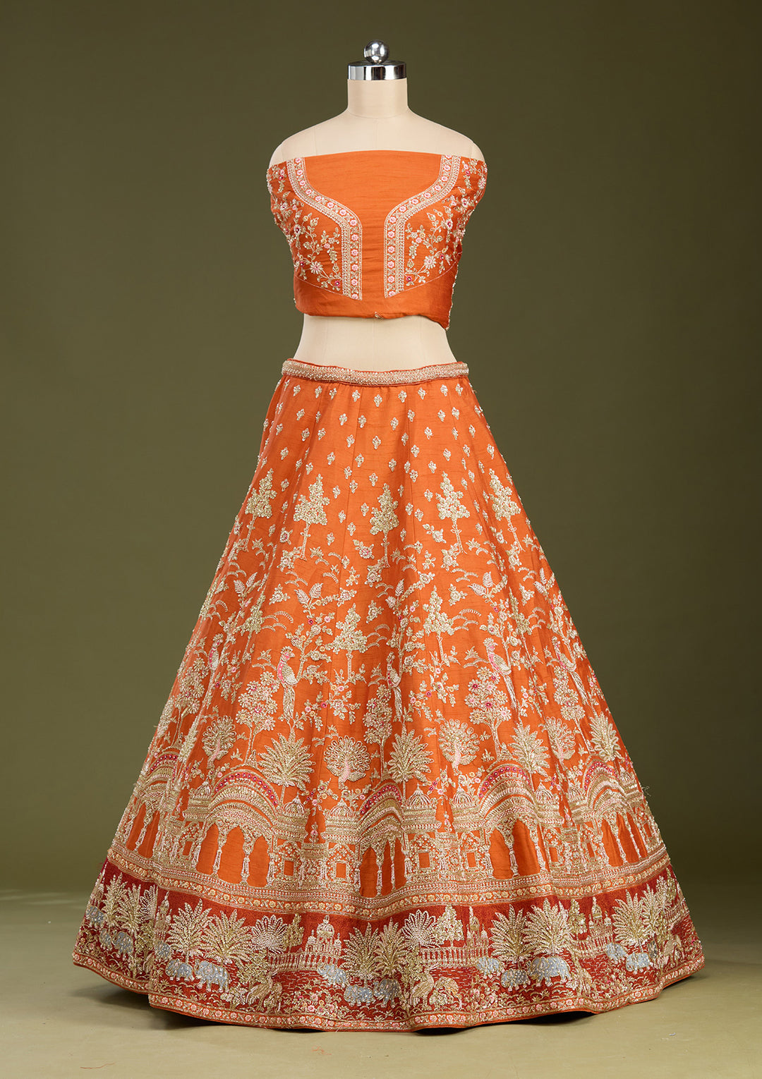 Rust Zardozi (Gold) Raw Silk Readymade Lehenga