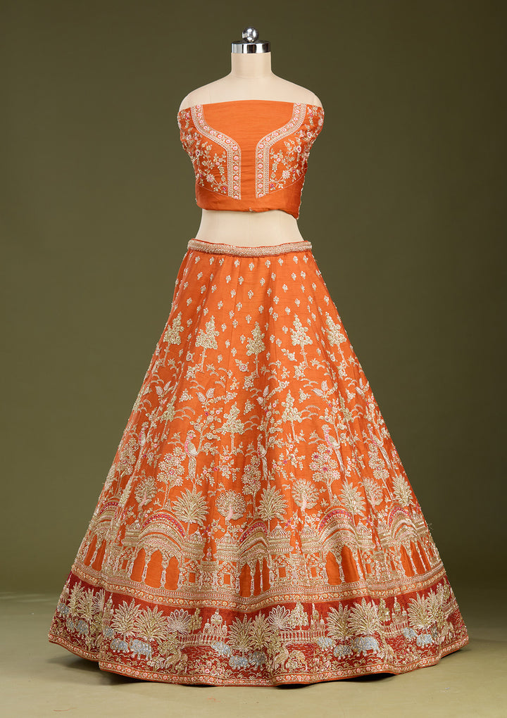 Rust Zardozi (Gold) Raw Silk Readymade Lehenga