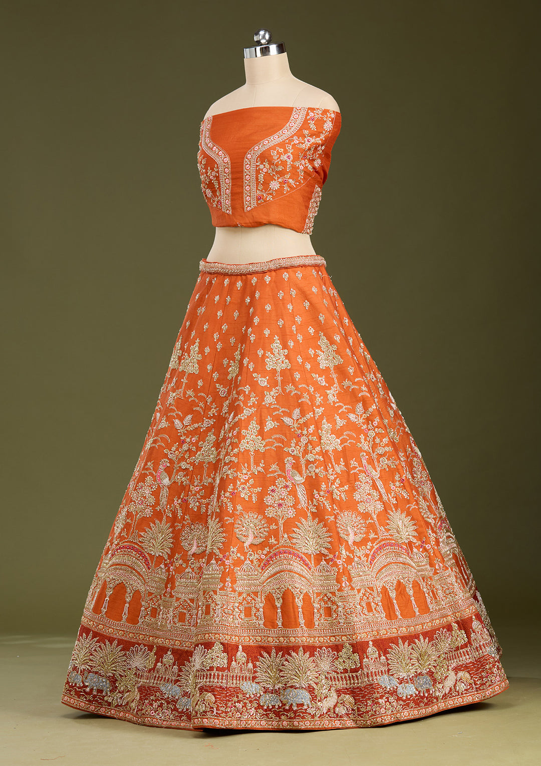 Rust Zardozi (Gold) Raw Silk Readymade Lehenga