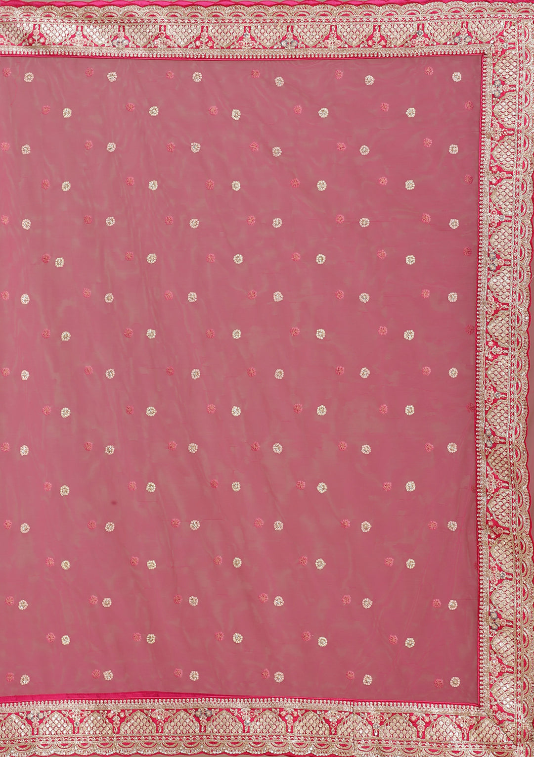 Rani Pink Zardozi (Gold) Raw Silk Semi-Stitched Lehenga