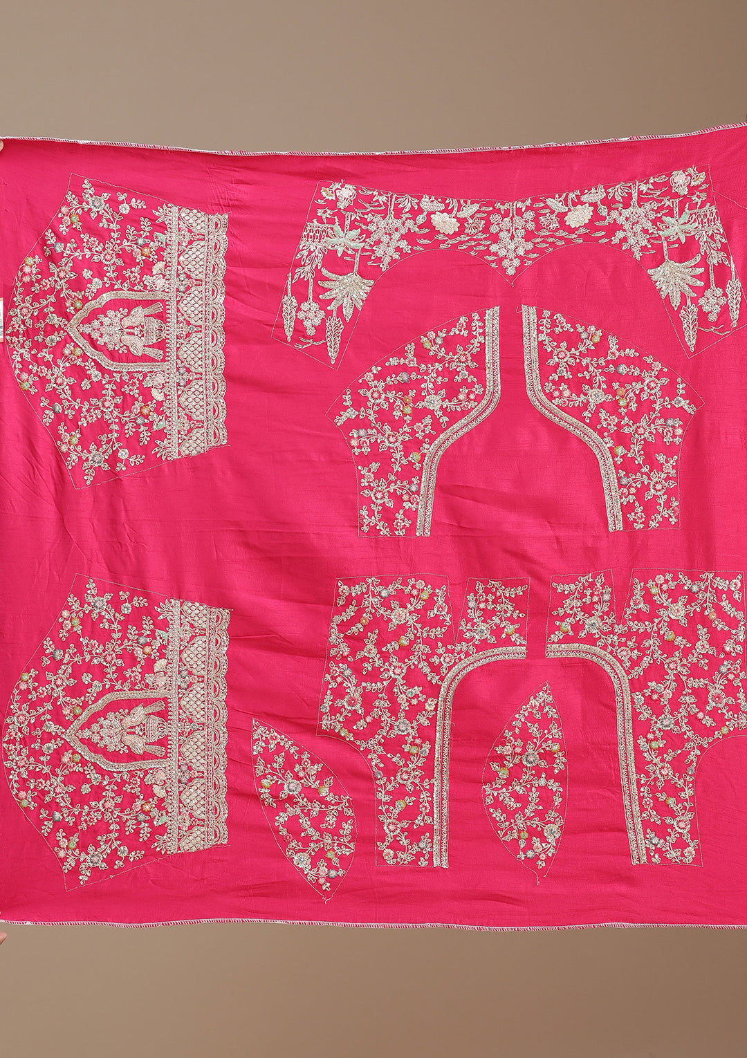 Rani Pink Zardozi (Gold) Raw Silk Semi-Stitched Lehenga