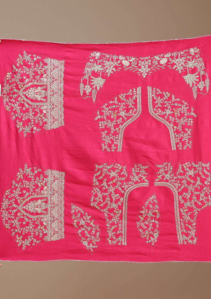 Rani Pink Zardozi (Gold) Raw Silk Semi-Stitched Lehenga