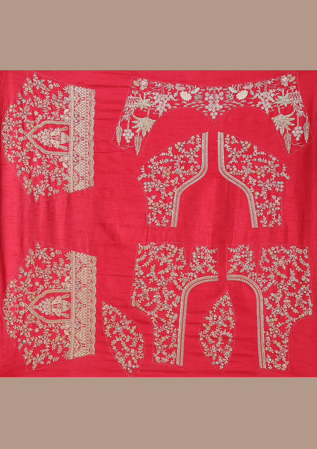 Red Zardozi (Gold) Raw Silk Semi-Stitched Lehenga