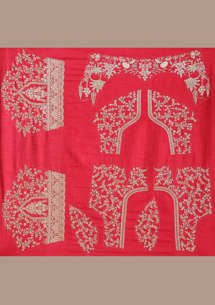 Red Zardozi (Gold) Raw Silk Semi-Stitched Lehenga