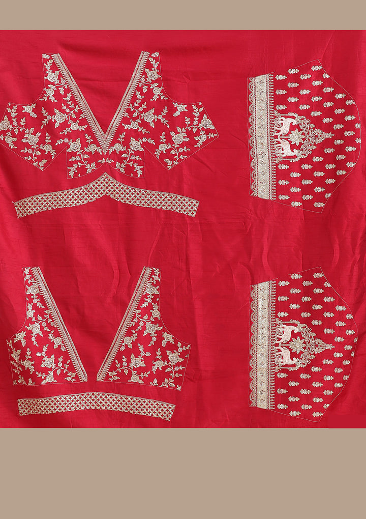 Rani Pink Zardozi (Gold) Raw Silk Semi-Stitched Lehenga