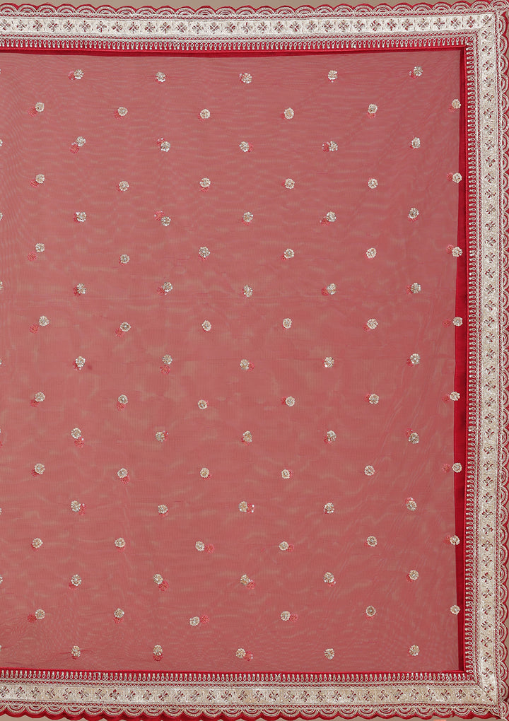 Rani Pink Zardozi (Gold) Raw Silk Semi-Stitched Lehenga