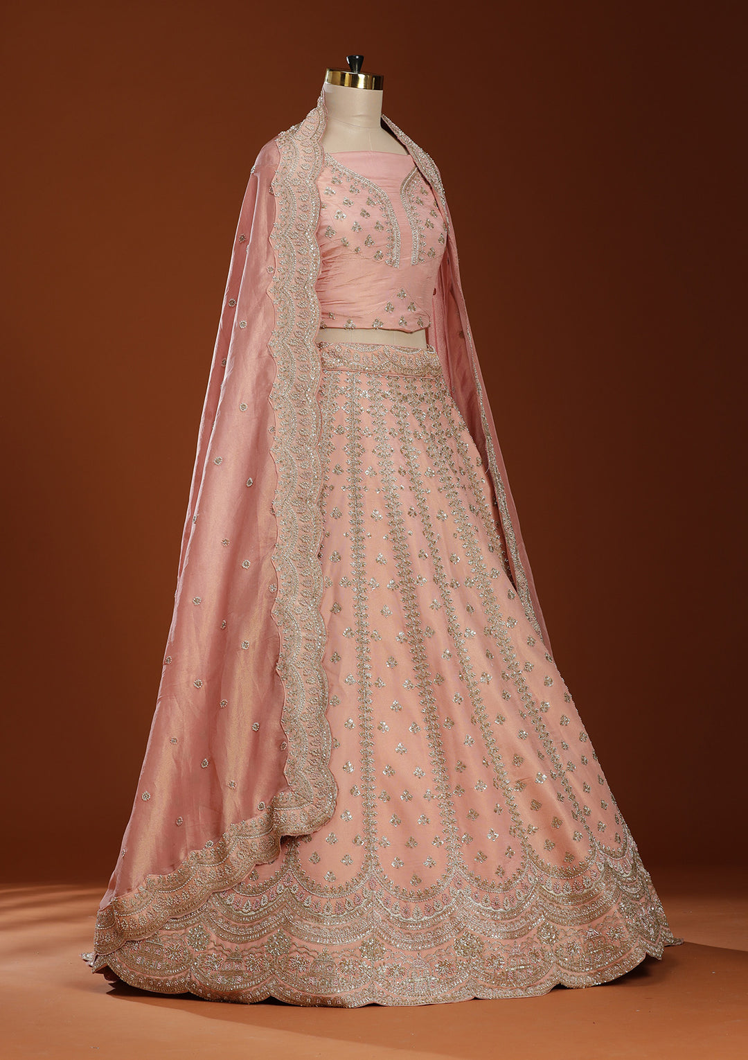 Wine Zariwork (Gold) Shimmer Readymade Lehenga