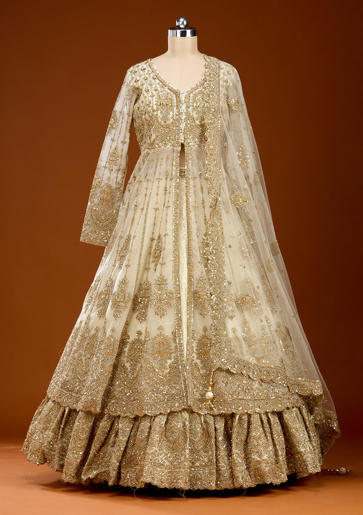 Gold Cording Net Readymade Lehenga