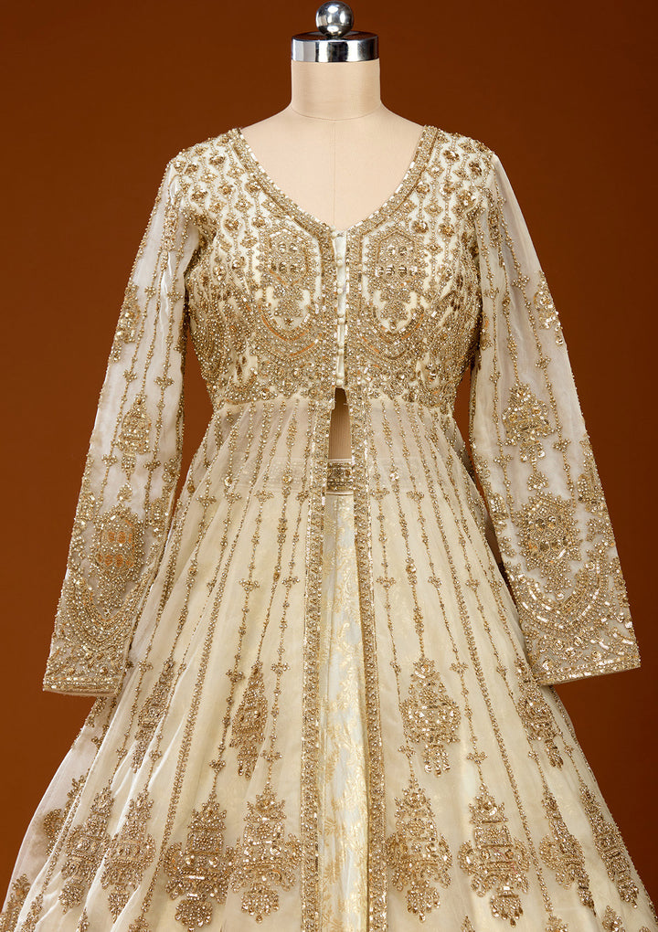 Gold Cording Net Readymade Lehenga