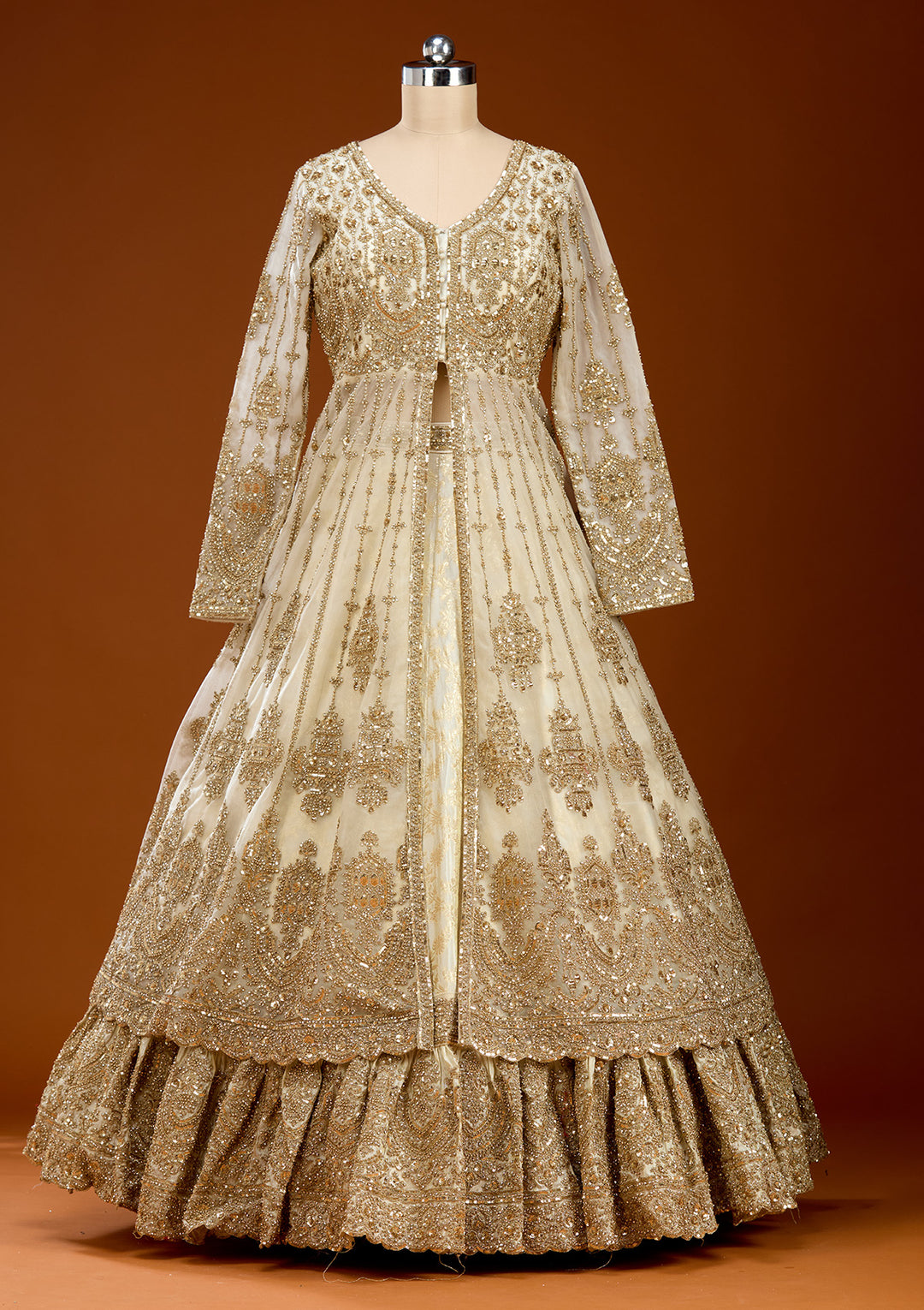 Gold Cording Net Readymade Lehenga