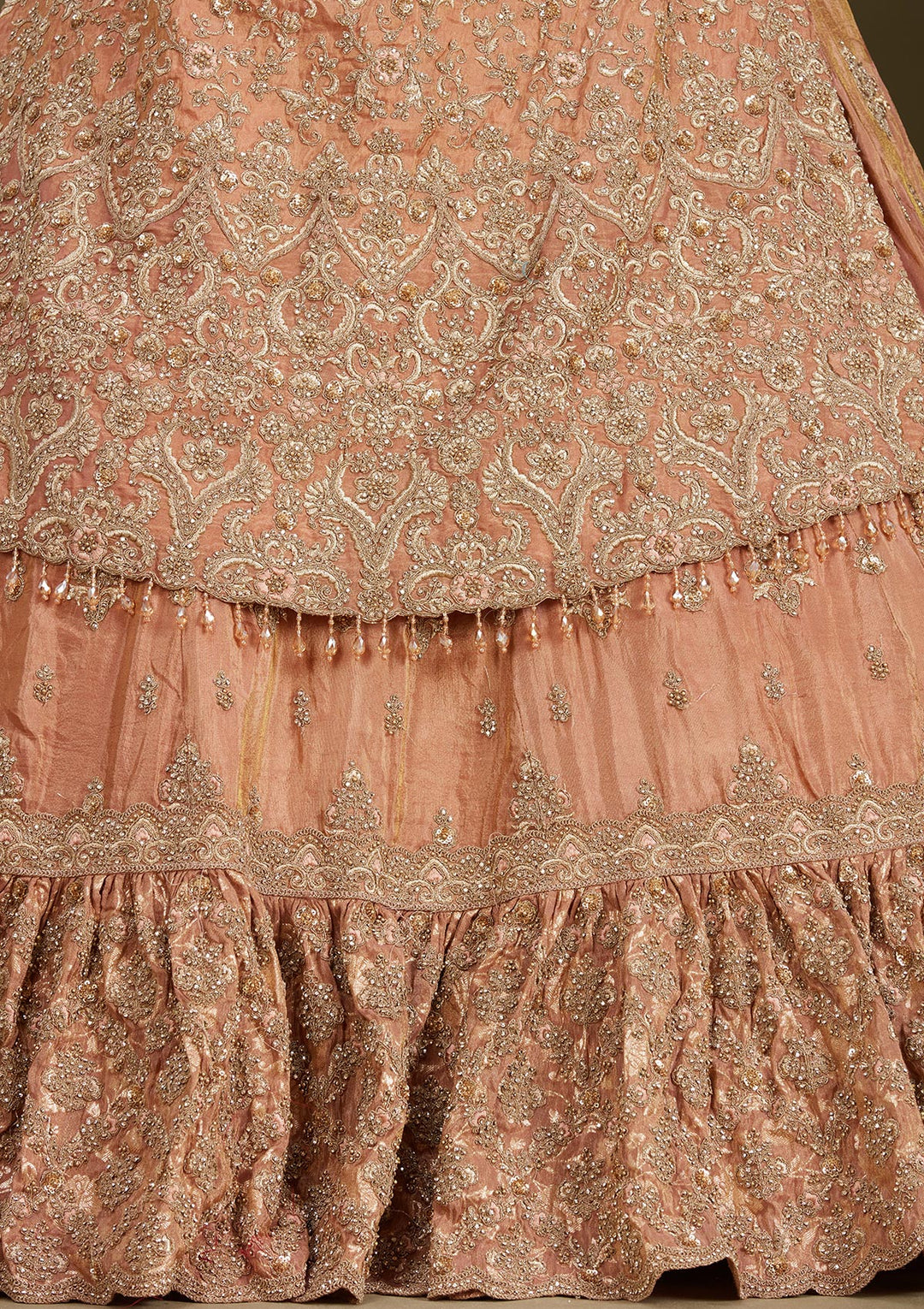 Peach Stonework (Gold) Tissue Readymade Lehenga