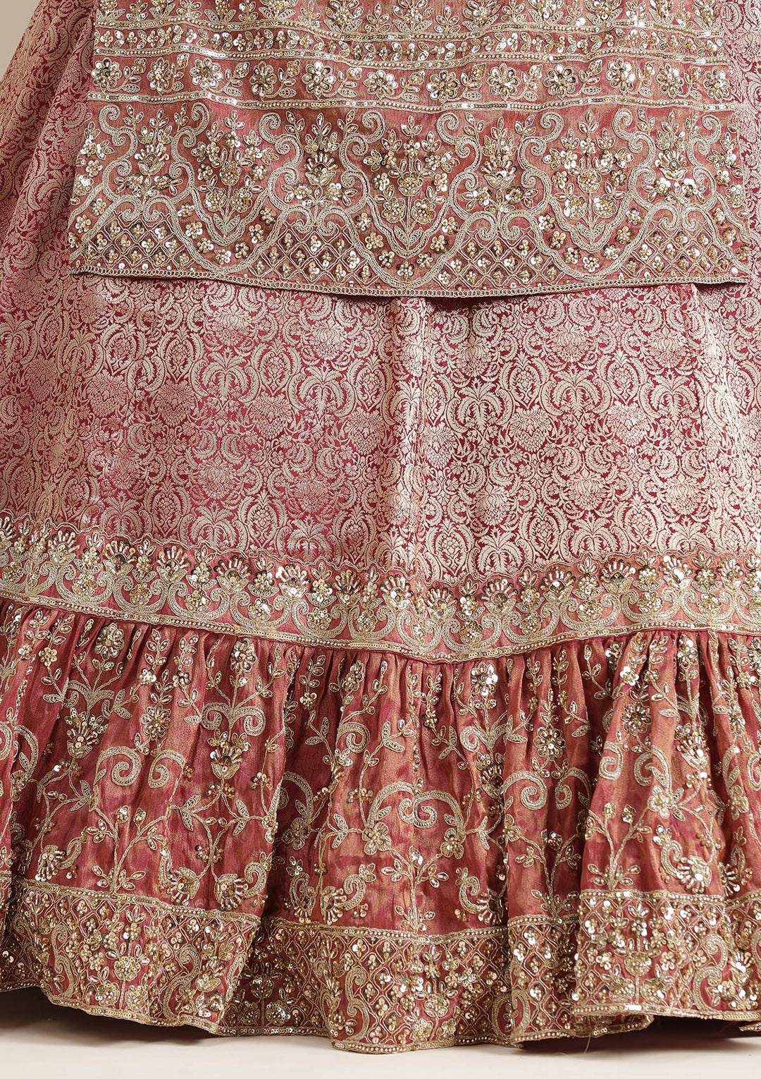 Maroon Cording Brocade Readymade Lehenga