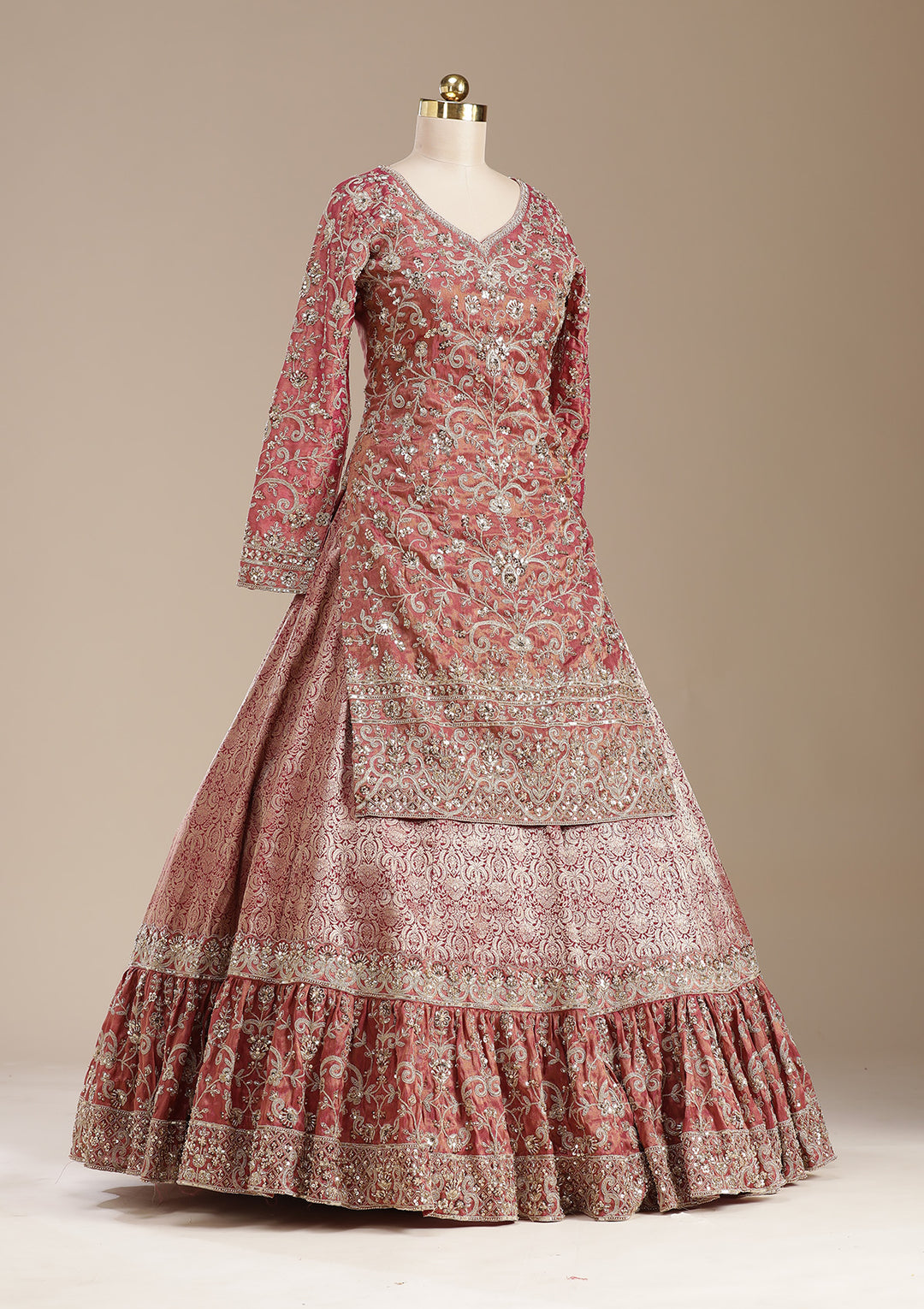 Maroon Cording Brocade Readymade Lehenga