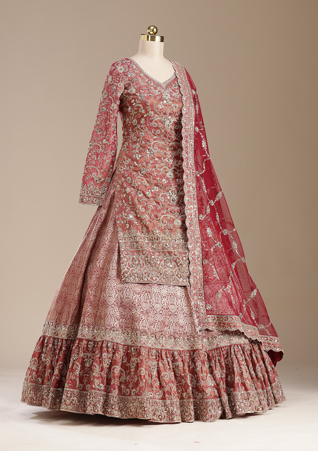 Maroon Cording Brocade Readymade Lehenga