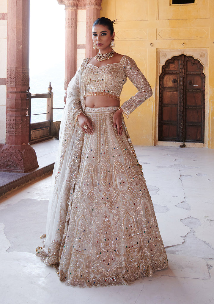 Off White Cording Net Readymade Lehenga