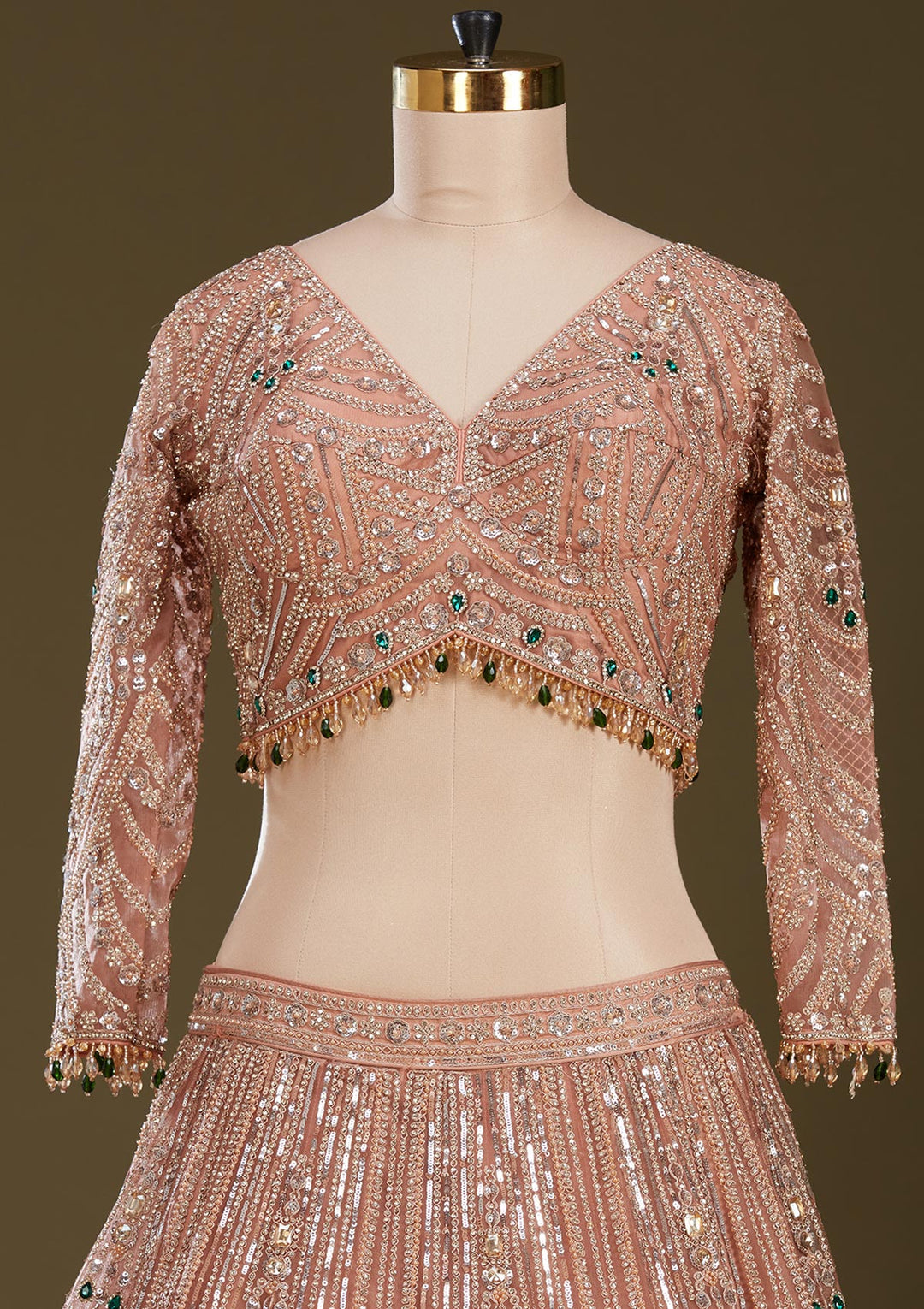 Peach Cording Net Readymade Lehenga