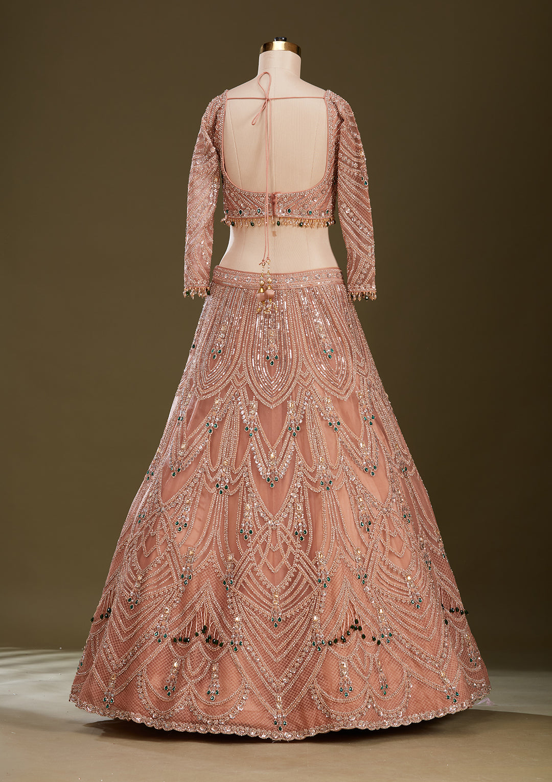 Peach Cording Net Readymade Lehenga