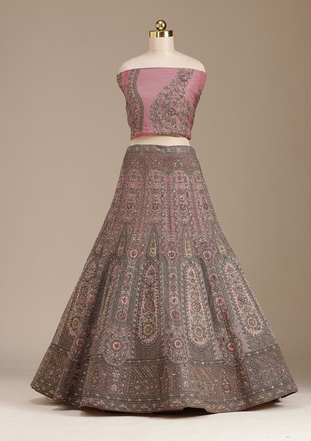 Pink Cording Net Semi-Stitched Lehenga