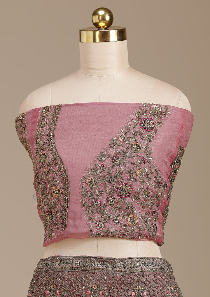 Pink Cording Net Semi-Stitched Lehenga