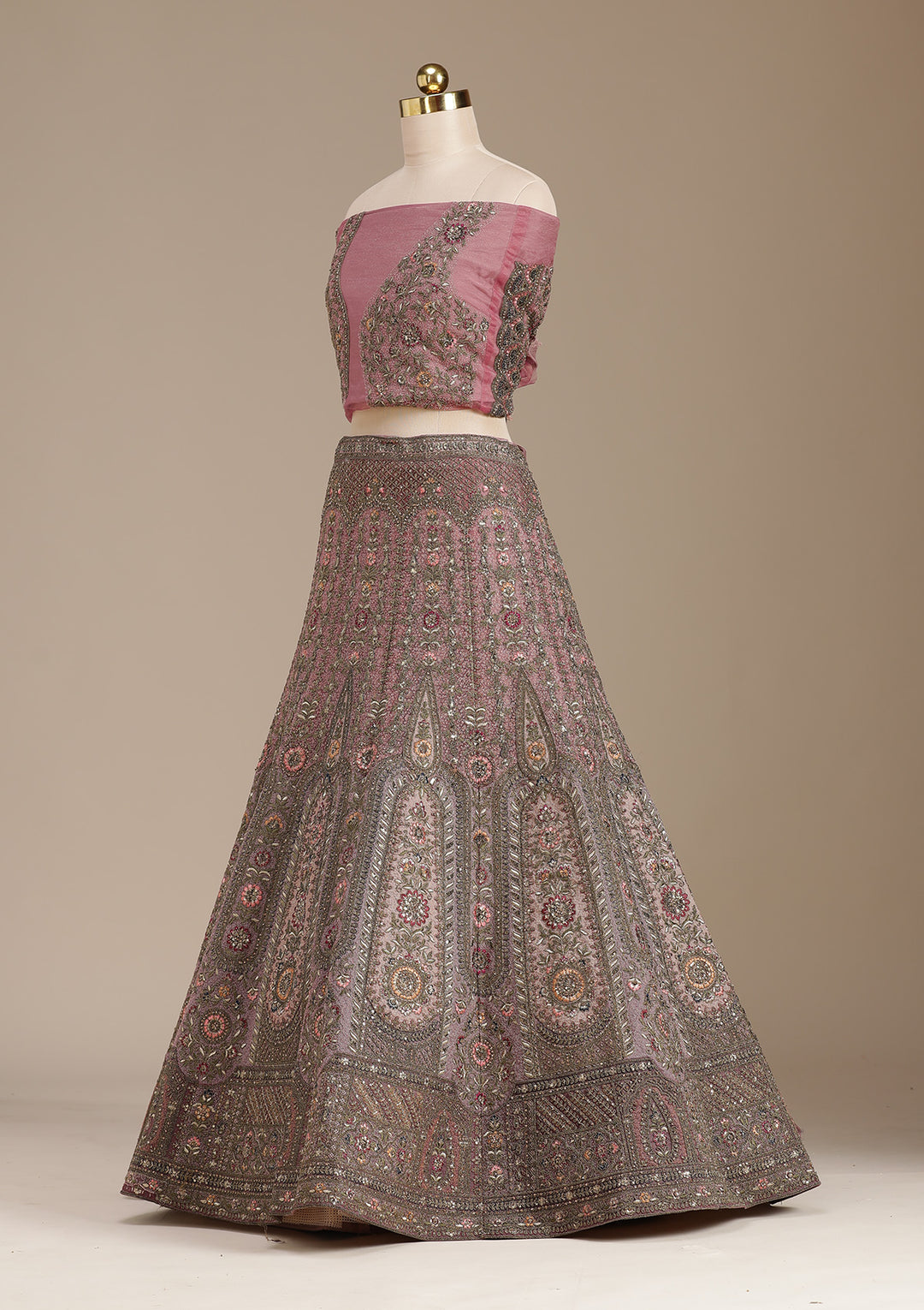 Pink Cording Net Semi-Stitched Lehenga
