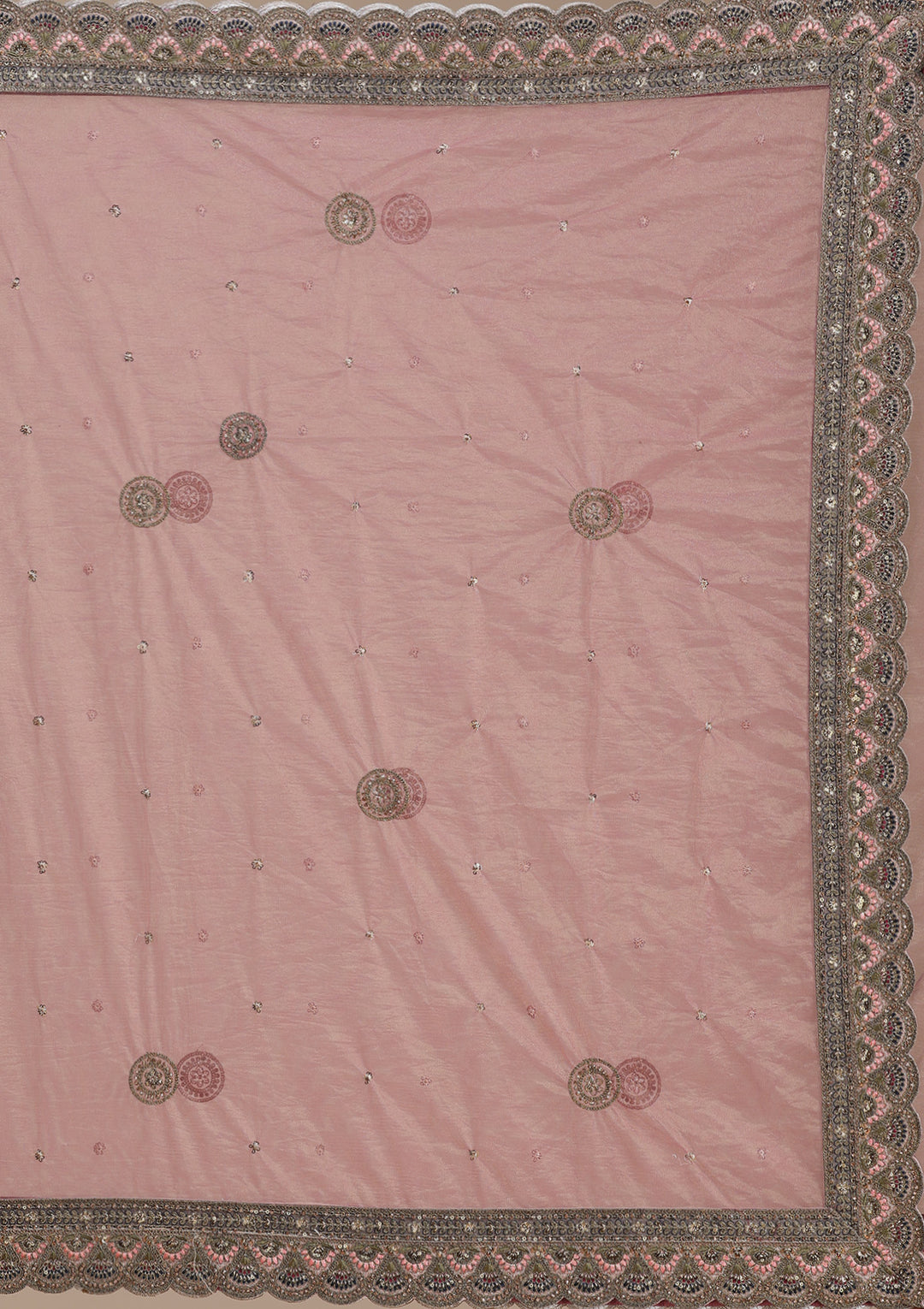 Pink Cording Net Semi-Stitched Lehenga