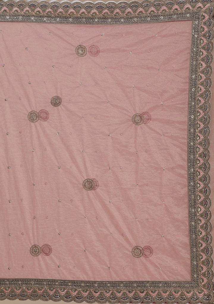 Pink Cording Net Semi-Stitched Lehenga