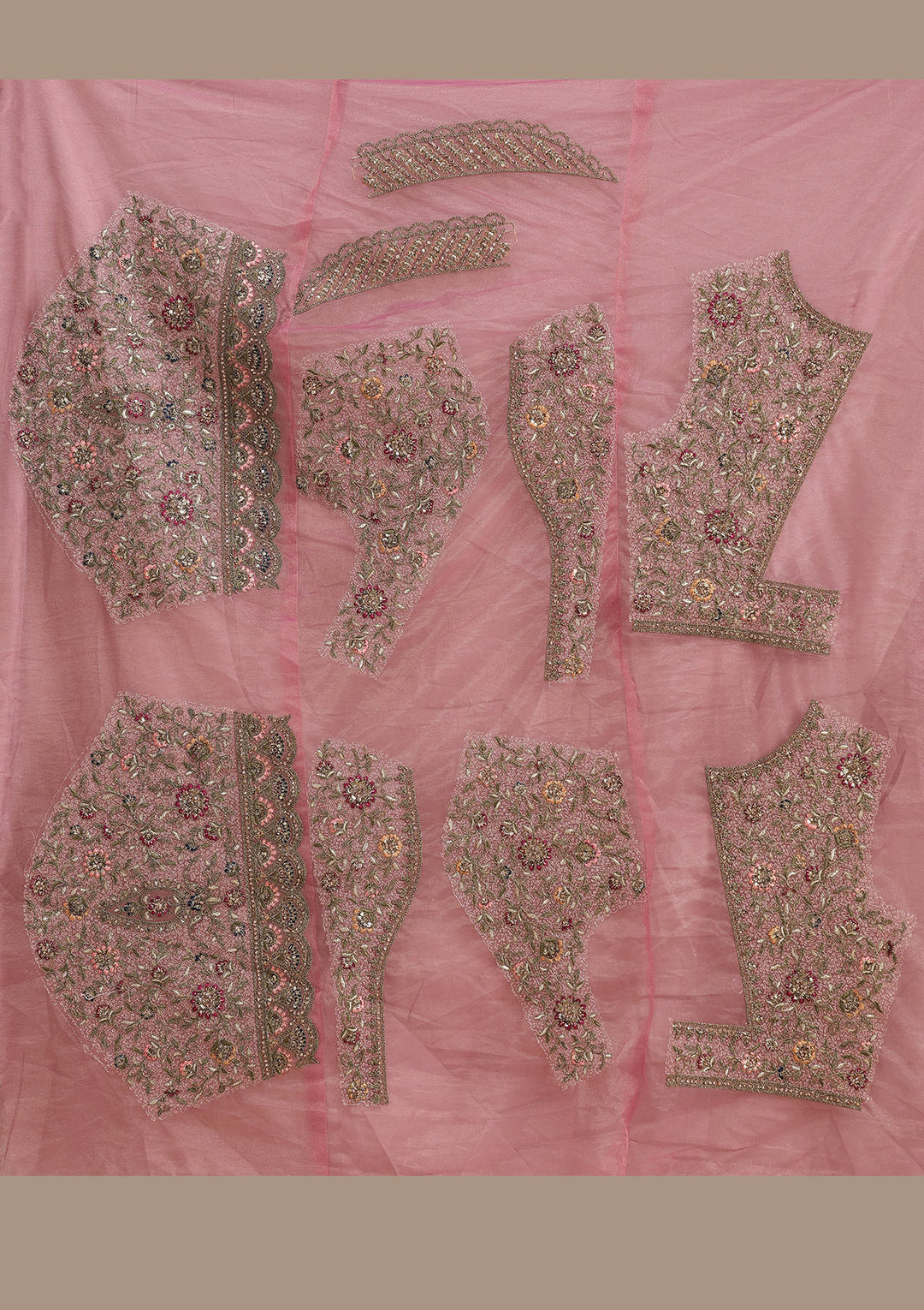 Pink Cording Net Semi-Stitched Lehenga