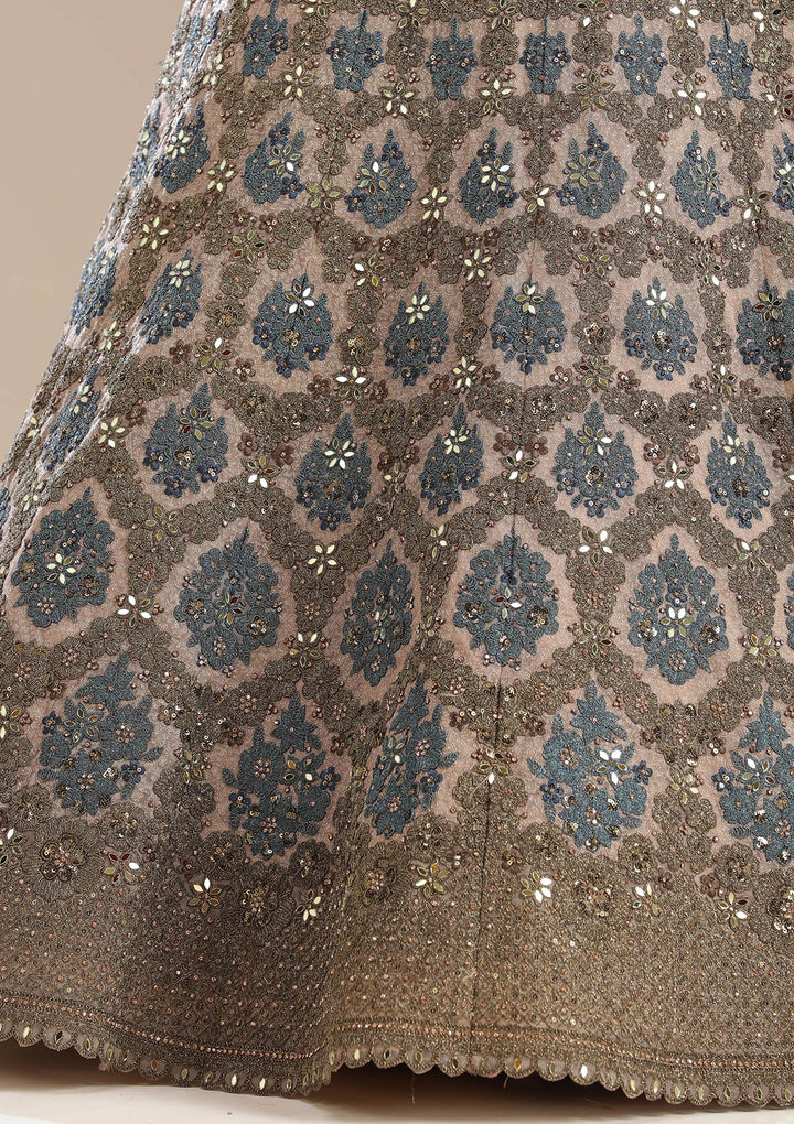 Beige Cording Net Semi-Stitched Lehenga
