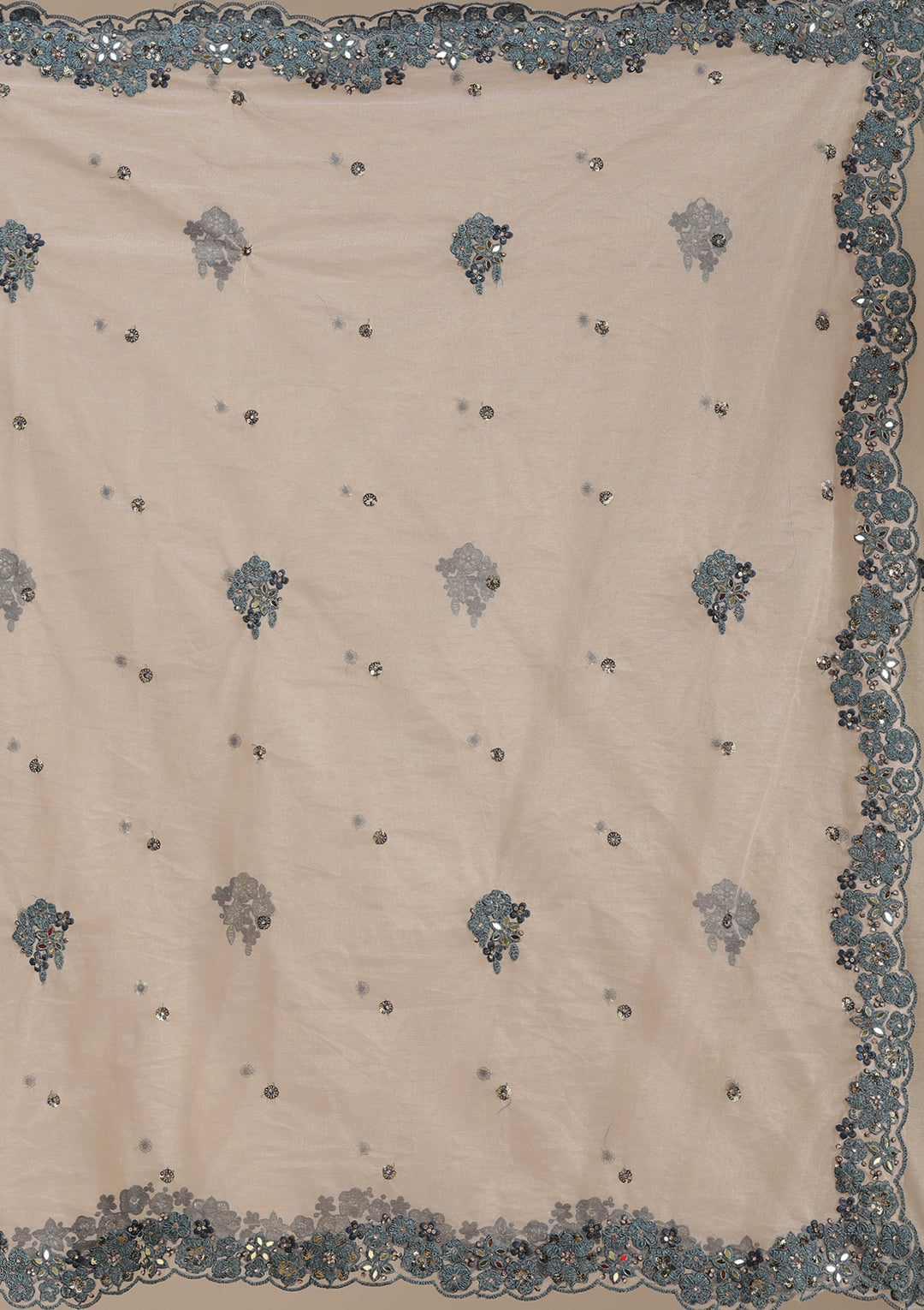 Beige Cording Net Semi-Stitched Lehenga