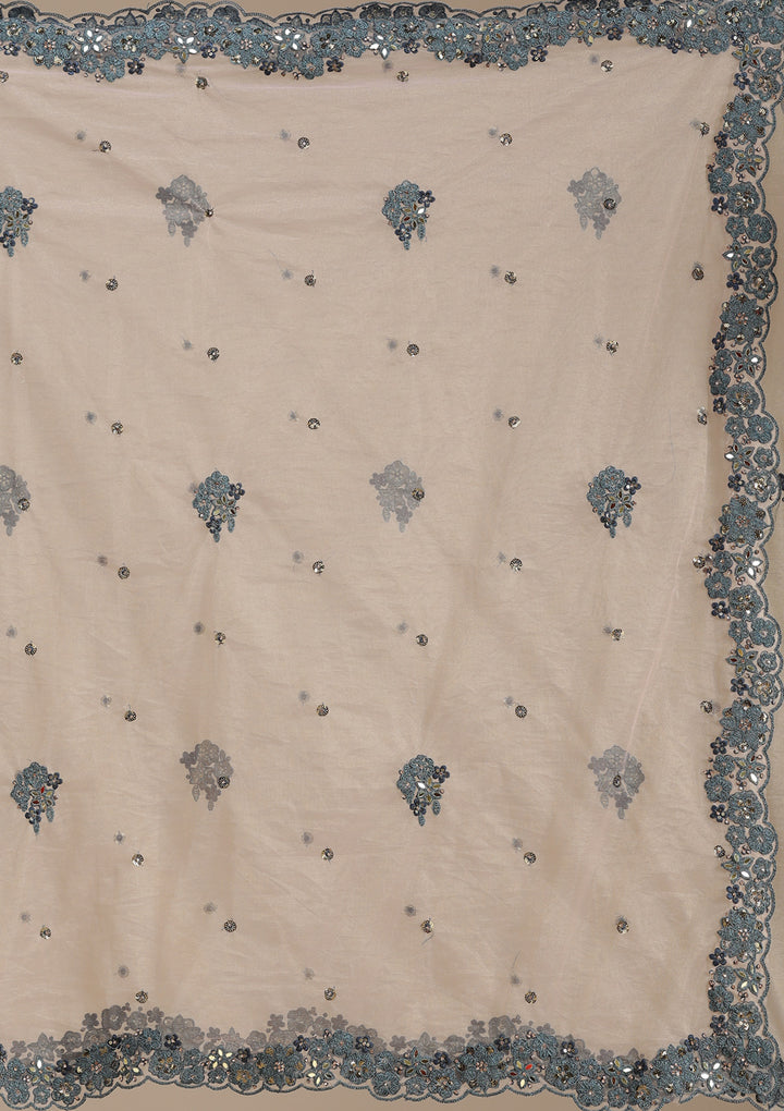 Beige Cording Net Semi-Stitched Lehenga