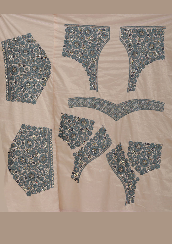 Beige Cording Net Semi-Stitched Lehenga