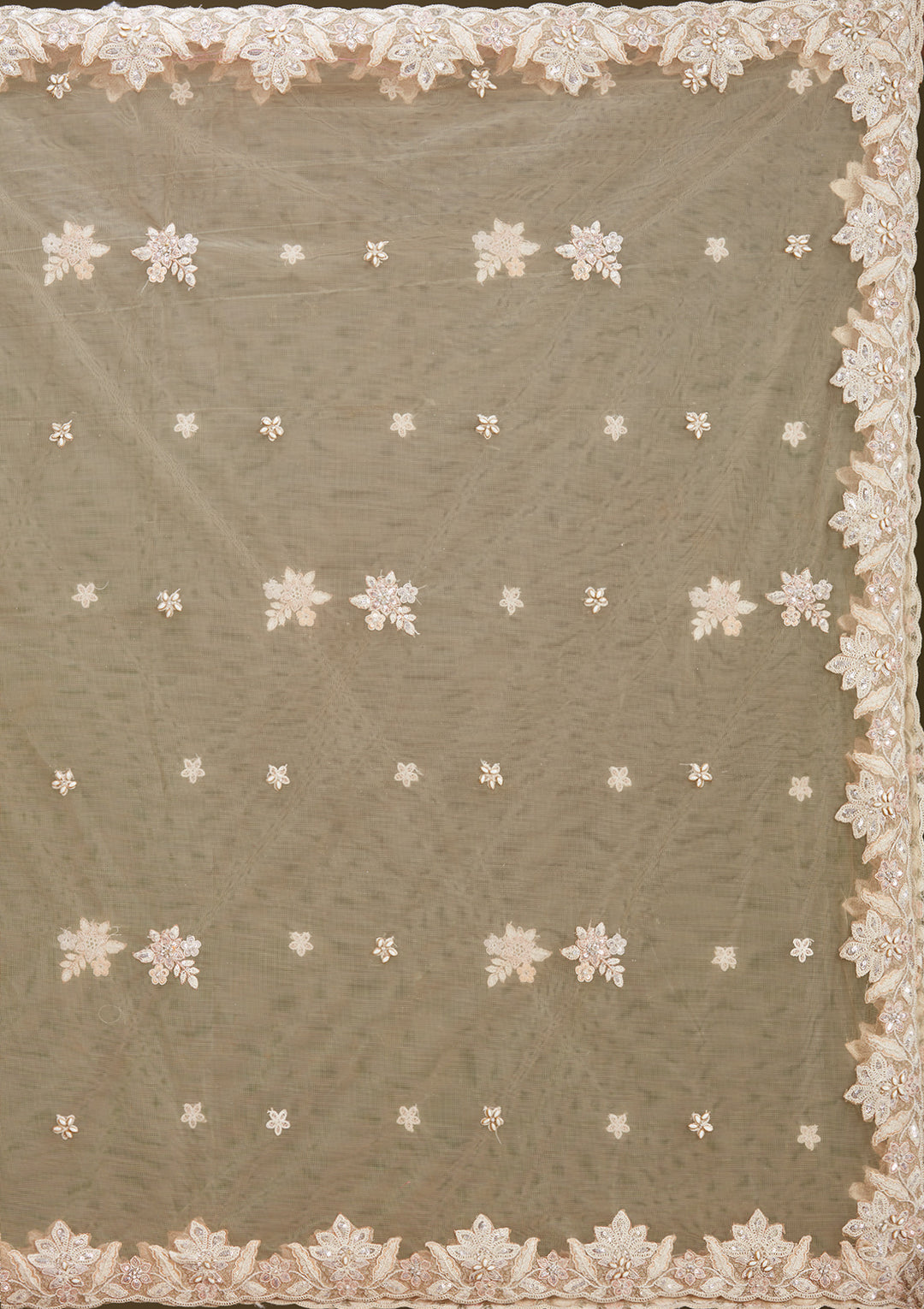 Cream Sequins Net Readymade Lehenga