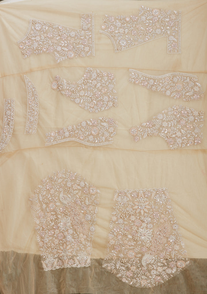 Cream Sequins Net Readymade Lehenga