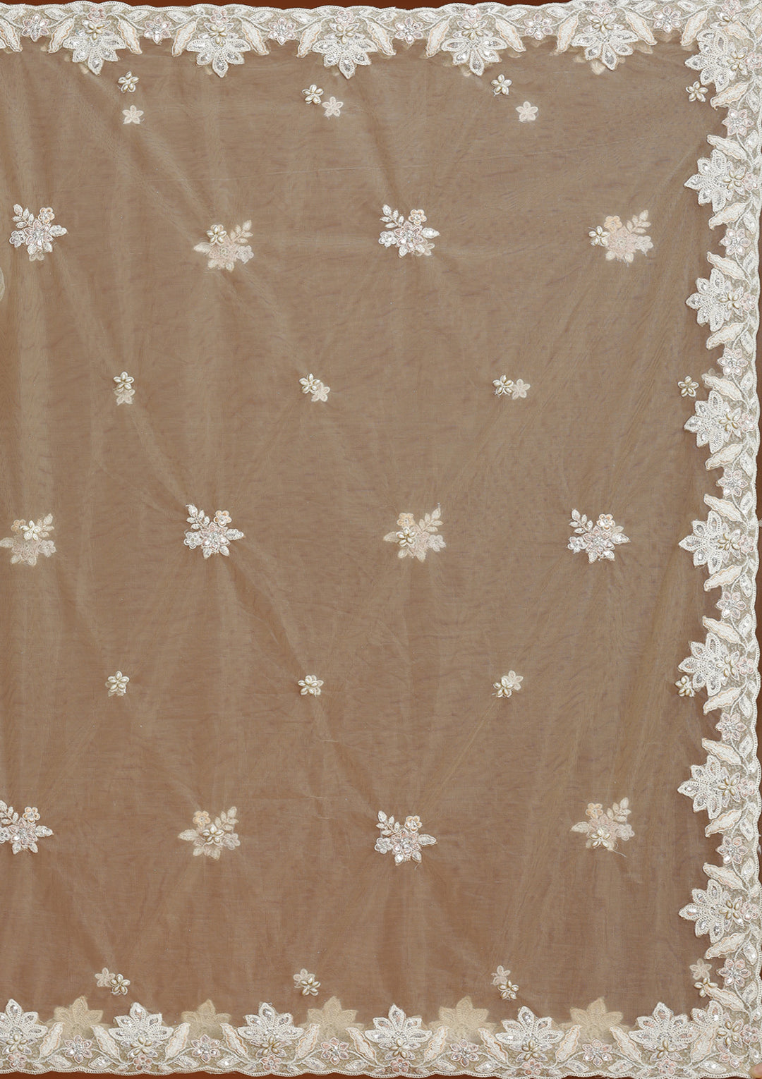 Off White Threadwork Net Semi-Stitched Lehenga