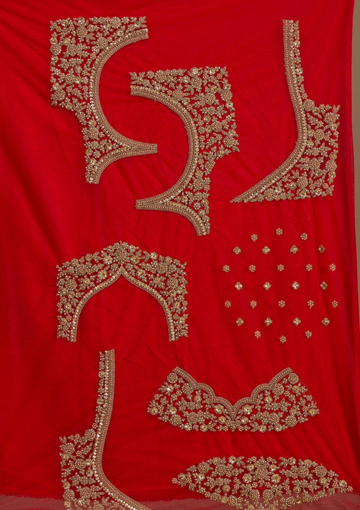 Red Cutdana Net Semi-Stitched Lehenga