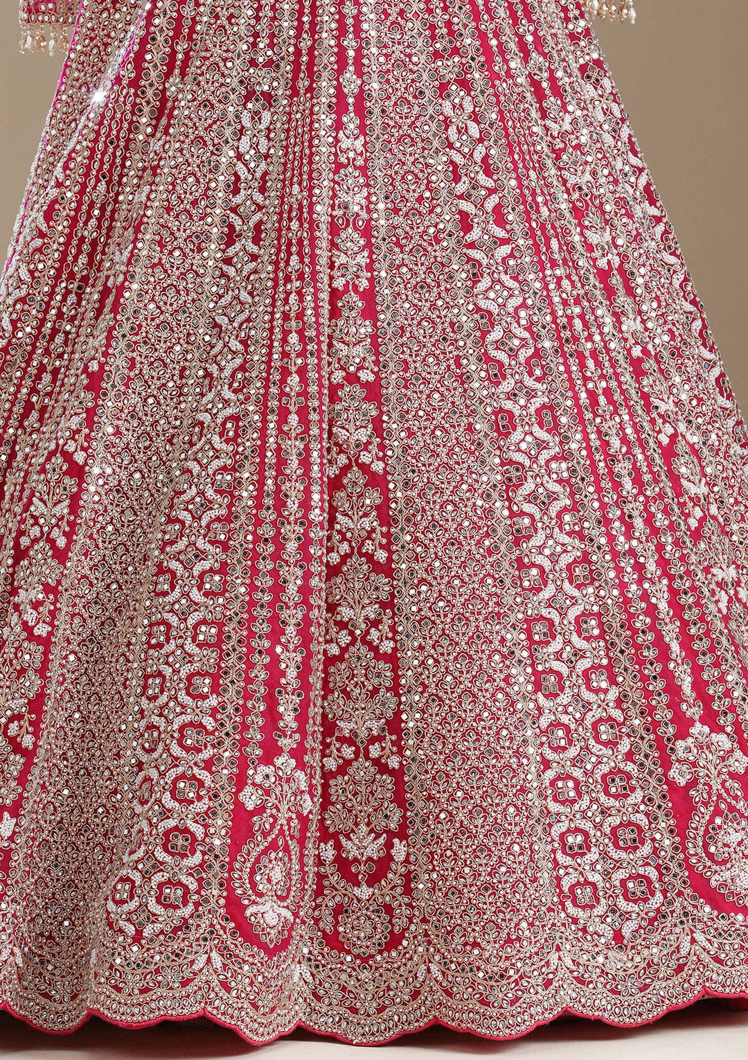 Rani Pink Mirrorwork Net Readymade Lehenga