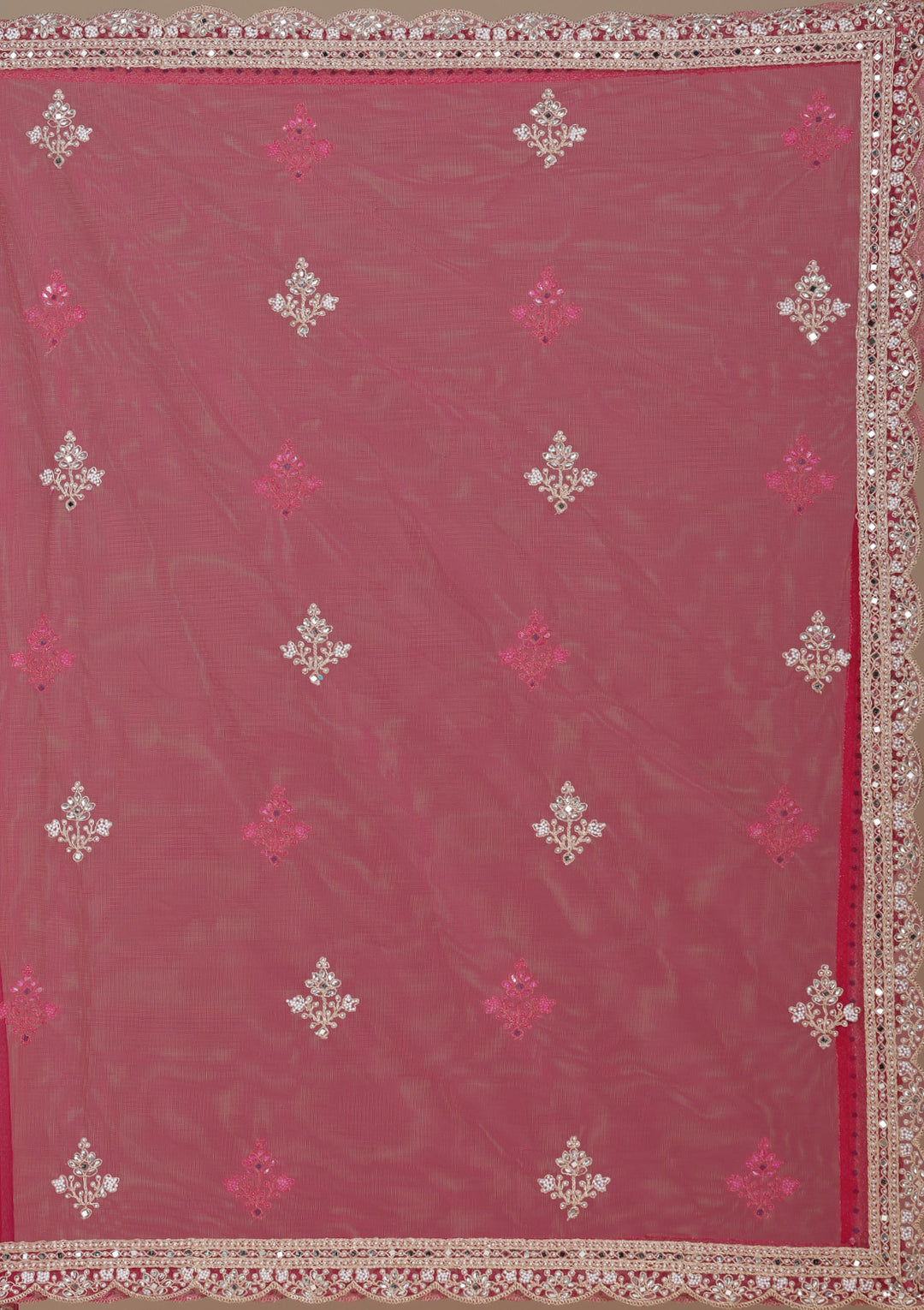 Rani Pink Mirrorwork Net Readymade Lehenga