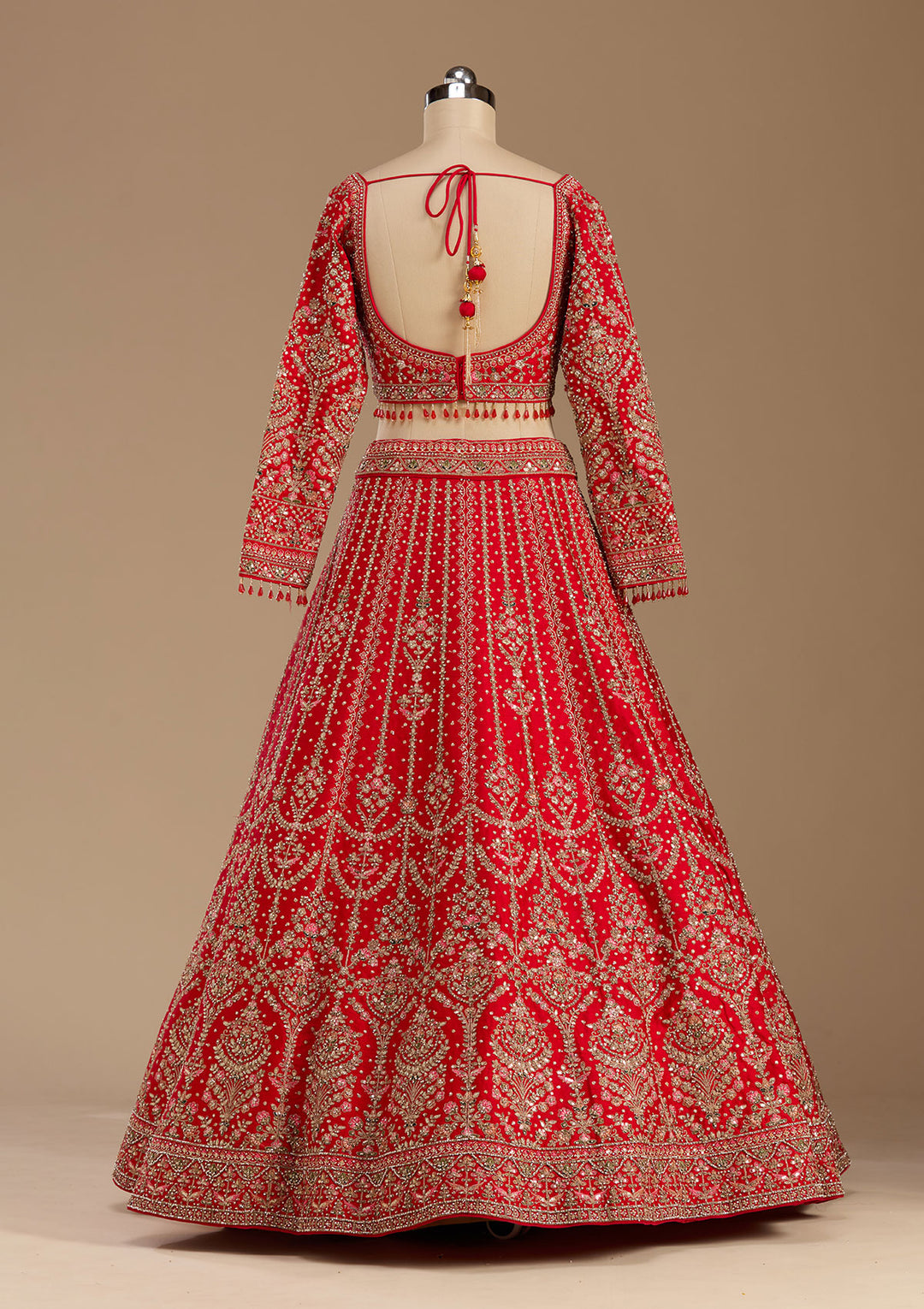 Red Stonework (Gold) Raw Silk Readymade Lehenga