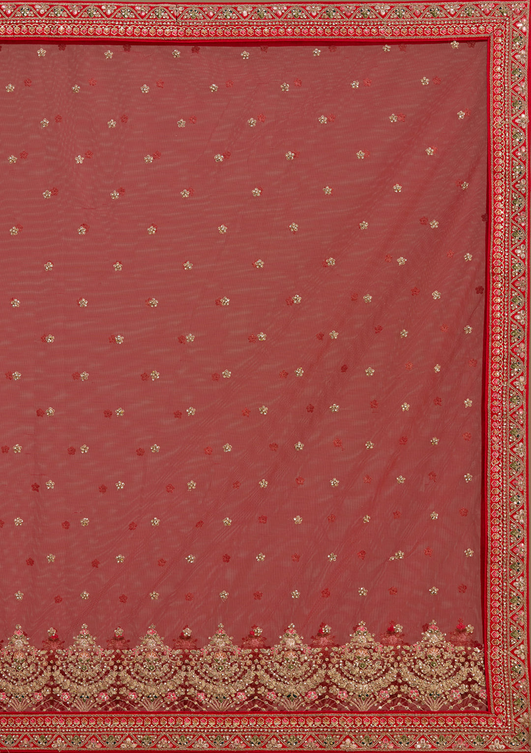 Red Stonework (Gold) Raw Silk Readymade Lehenga