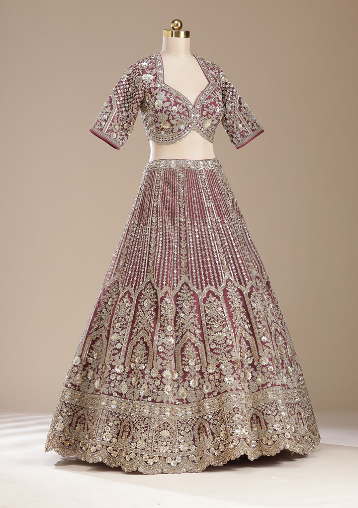 Onion Pink Sequins Net Readymade Lehenga