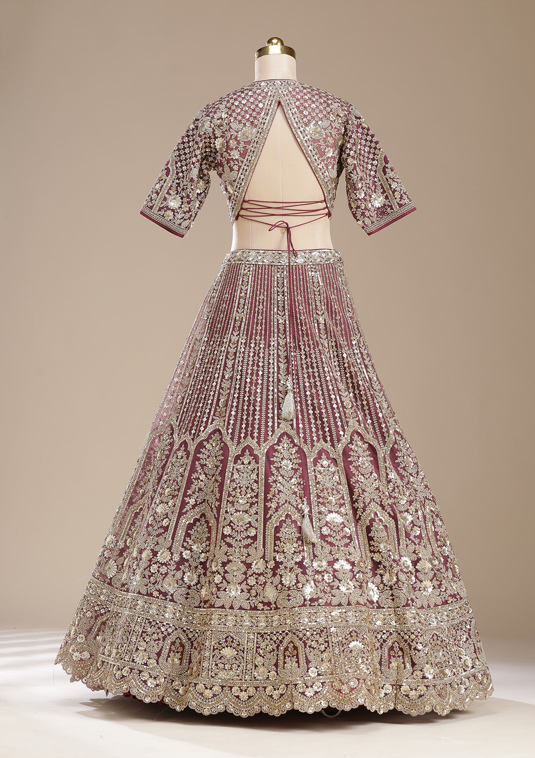 Onion Pink Sequins Net Readymade Lehenga